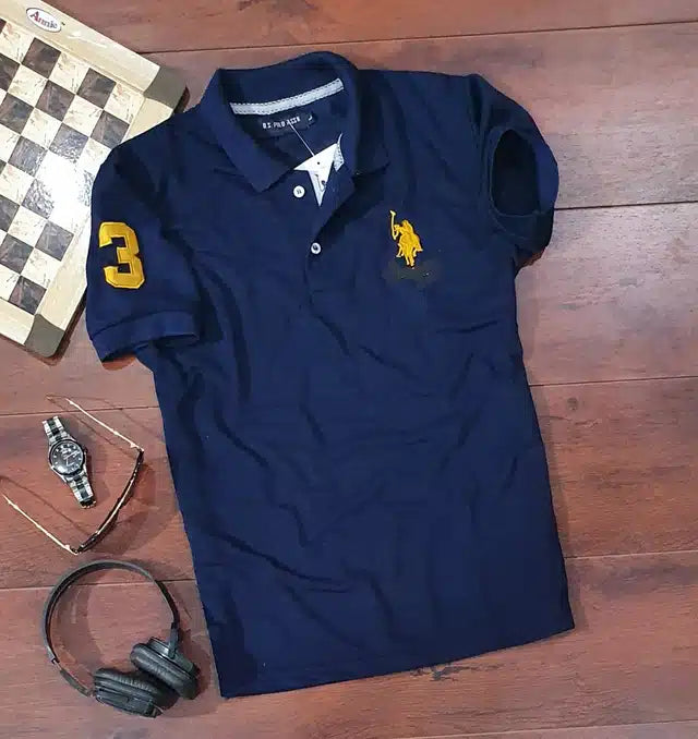 Half Sleeves Casual T-shirt for Men (Navy Blue, XXL)